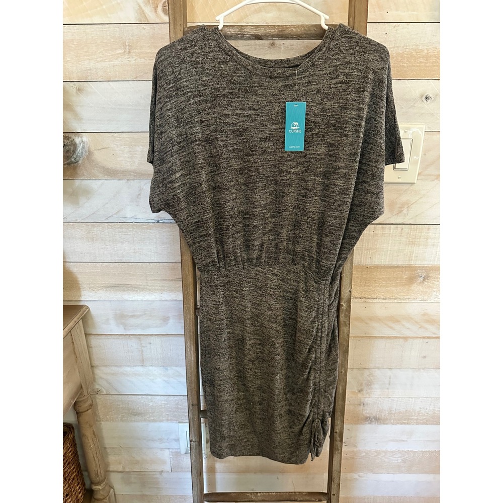 Cupshe Womens Grey Marl Ruched Mini Dress Short Sleeve Size S CAA05A3C053BA